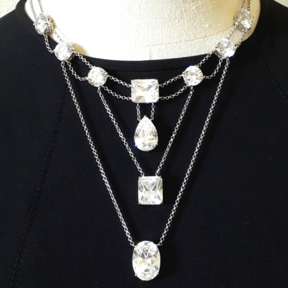 Cubic Zirconia Diamond Rhinestones Necklace Multistrands Tiered Princess